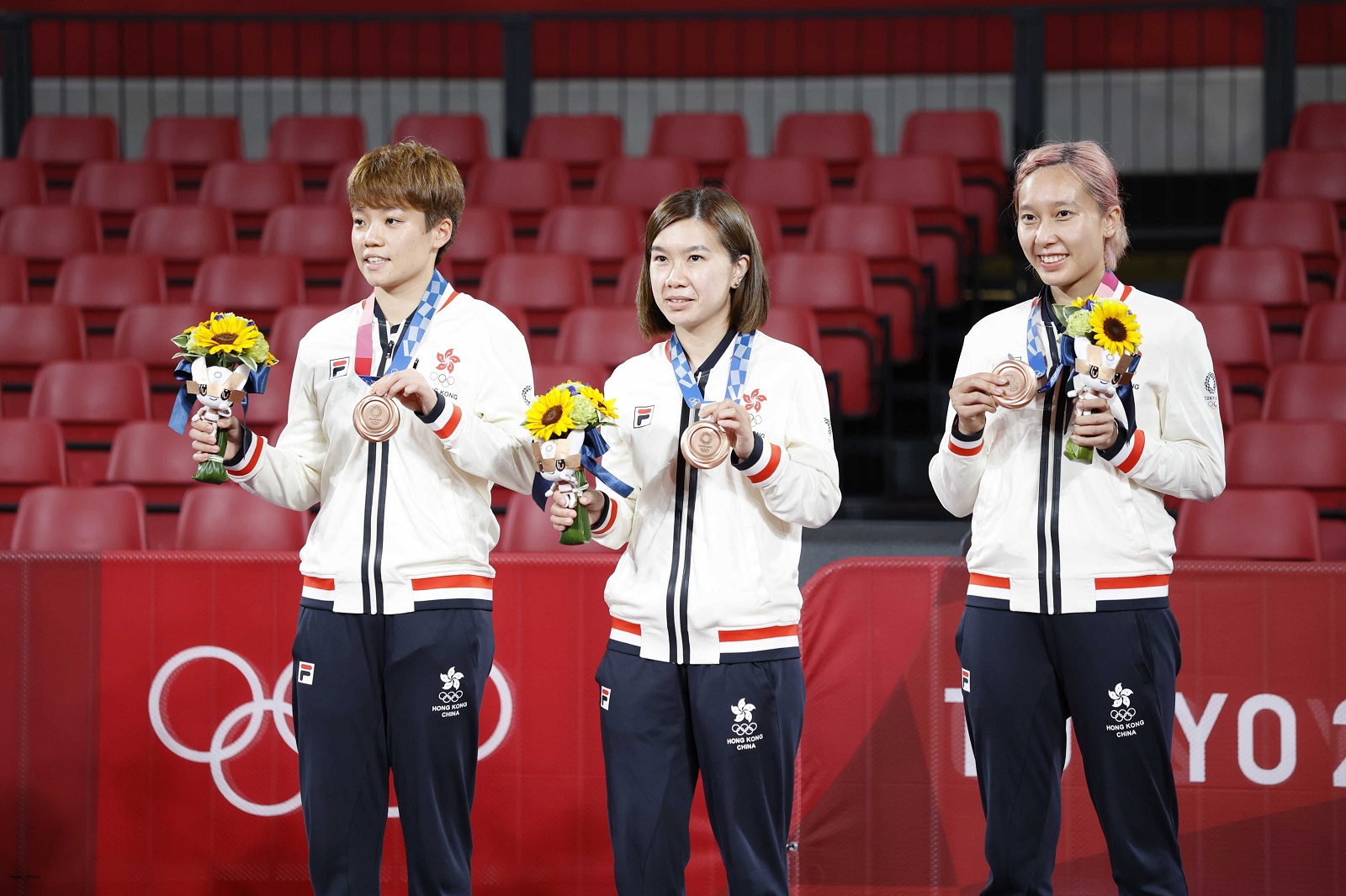 (From left):  Doo Hoi-kem, Lee Ho-ching and Minnie Soo, won the bronze medal in women’s team table tennis at the Tokyo 2020 Olympics (2021) Photo credit: SF&OC